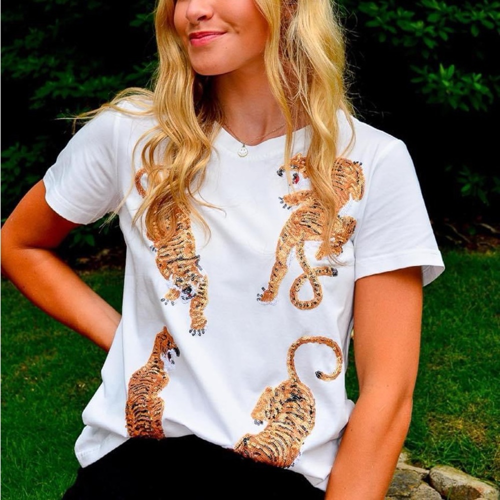 Queen of Sparkles White Crawling Tiger Shirt